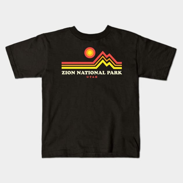 Zion National Park Hikes Retro Mountain Zion Park Utah Kids T-Shirt by PodDesignShop